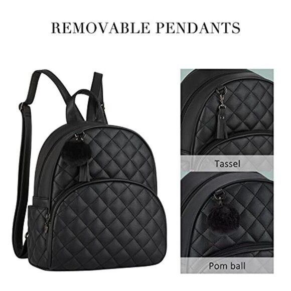 Mini Leather Backpack Purse with Removable Pom Tassel Charm Travel Shoulder Bag main image 6